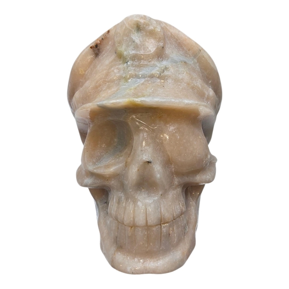 Peach Blossom Jade Carved Skull Decore/ Paper Weight